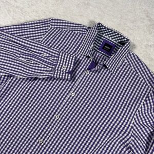 Hugo Boss Button Down Men Large Purple Gingham Regular Fit Obert L/S Shirt